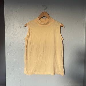 Butter Yellow Hunt Club Sleeveless Mock Neck Tank Top 100% Cotton size Large